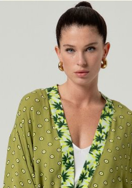 Surkana Flowy Kimono with Belt Green