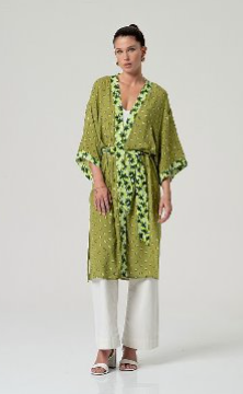 Surkana Flowy Kimono with Belt Green