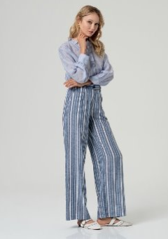 Surkana Wide Leg Trousers Navy Stripes