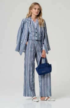 Surkana Wide Leg Trousers Navy Stripes
