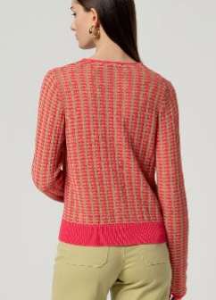 Surkana Button V Neck Cardigan - Green/Coral Mix