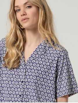 Surkana 3/4 length Sleeve Top - Blue Circles.