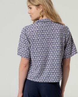 Surkana 3/4 length Sleeve Top - Blue Circles.