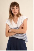 Molly Bracken Capped Sleeve Striped Top.