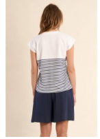 Molly Bracken Capped Sleeve Striped Top.