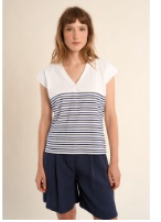 Molly Bracken Capped Sleeve Striped Top.