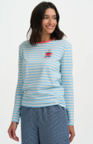 Sugarhill Brunswick Jersey Top - Off white / Blue Coffee Cup.