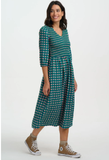 Sugarhill Della Shirred Midi Dress - Navy Heart Tile.