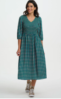 Sugarhill Della Shirred Midi Dress - Navy Heart Tile.