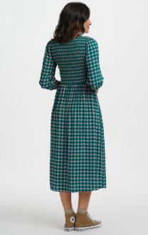 Sugarhill Della Shirred Midi Dress - Navy Heart Tile.