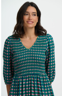 Sugarhill Della Shirred Midi Dress - Navy Heart Tile.