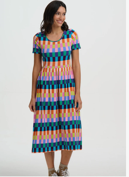 Sugarhill Gina Jersey Midi Dress - Multi Puzzle Stripe.