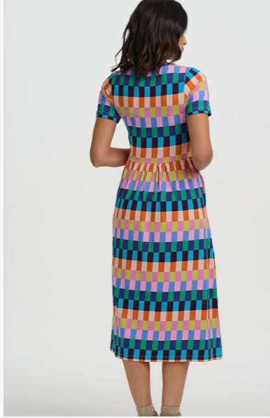 Sugarhill Gina Jersey Midi Dress - Multi Puzzle Stripe.