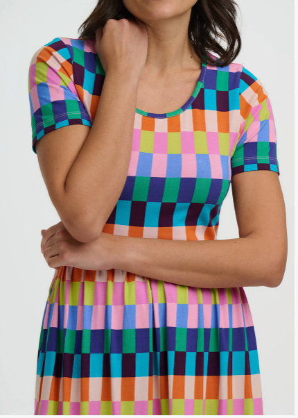 Sugarhill Gina Jersey Midi Dress - Multi Puzzle Stripe.