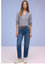 Street One Split Neck Striped Neck Tunic Navy & White.