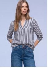 Street One Split Neck Striped Neck Tunic Navy & White.