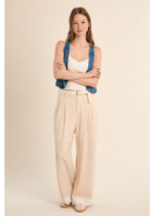 Molly Bracken High Waisted Straight Trousers Lace Detail.