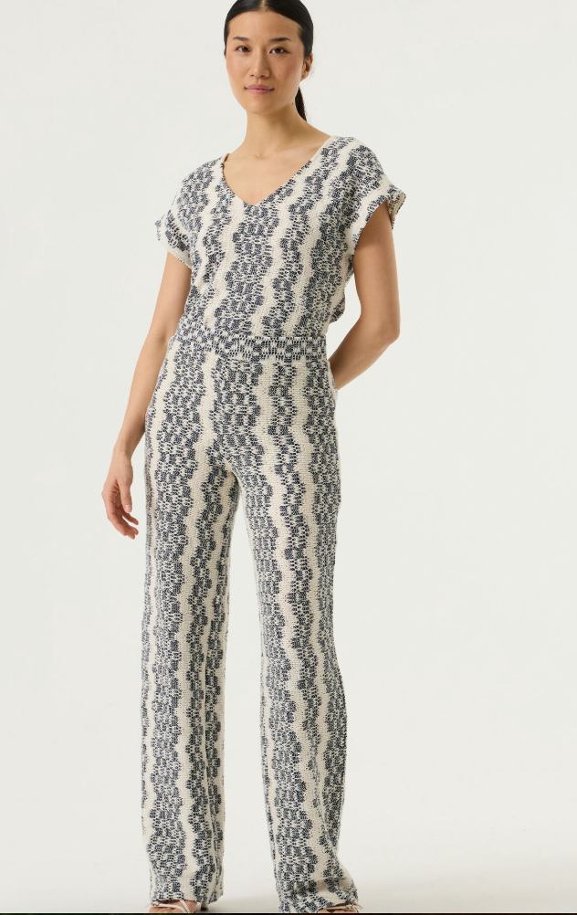 Garcia Ladies Printed Texture Trousers Aztec Navy & Ecru Mix.