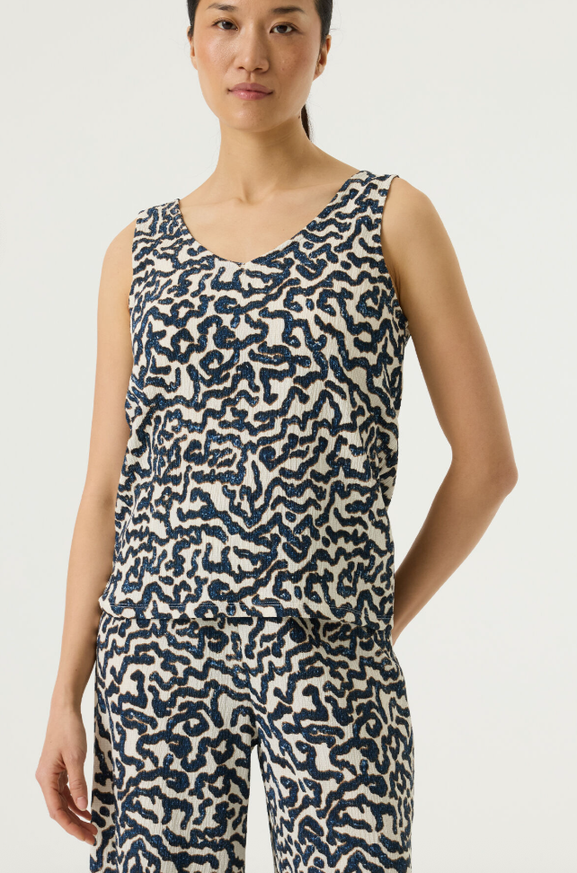 Garcia Ladies Leopard Print Singlet - Beige & Navy Mix.