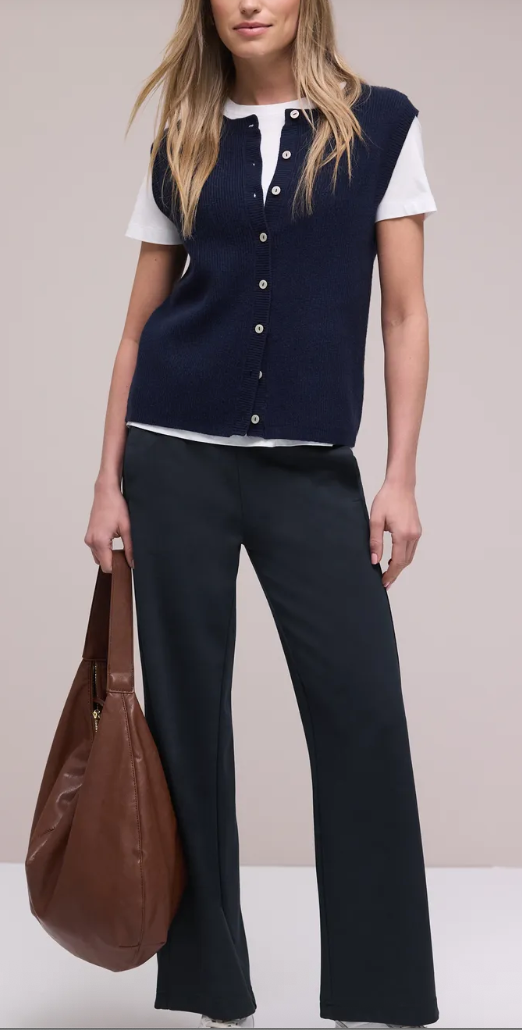 Street One Wide Leg High Waist Trousers - Navy