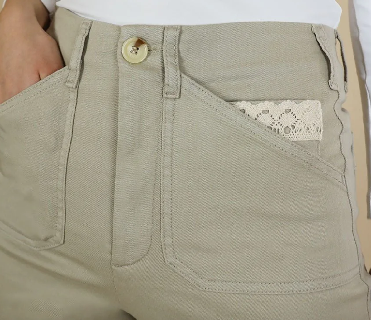 No2Moro Toni Wide Leg Denim Trouser - Sand.