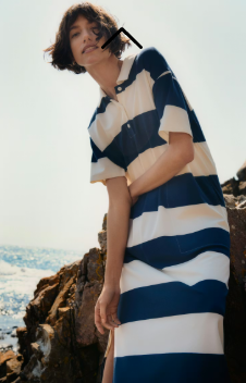 Part Two AlisePW Dress - Navy & Cream Stripe.