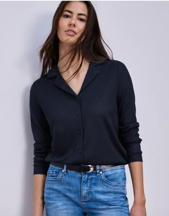 Street One Knit Look Shirt with Toggle - Navy.