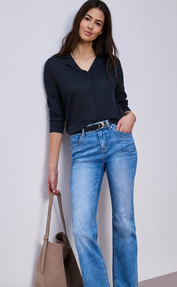 Street One Knit Look Shirt with Toggle - Navy.