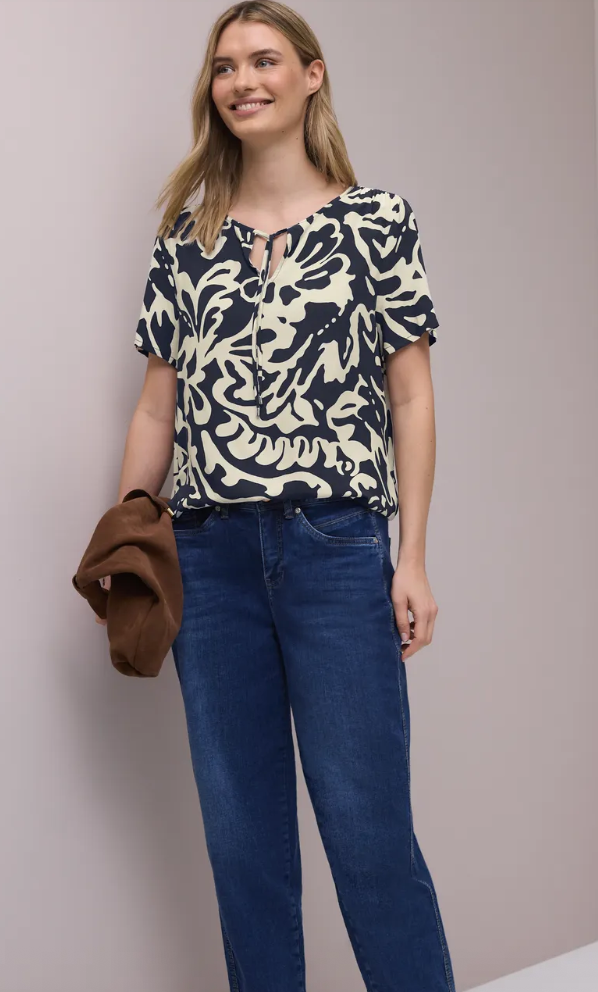 Street One Blouse with Split Neck & Ties