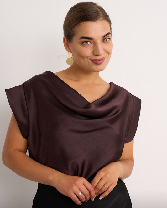 Kyla Brown Waterfall Neck Top
