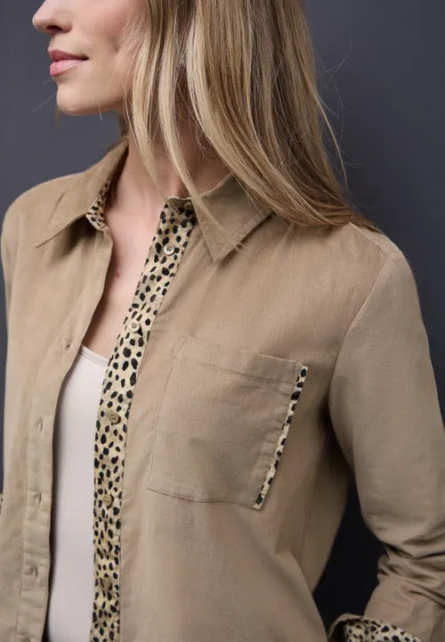 Street One Corduory Blouse Beige with Leopard