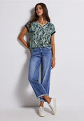 Street One V Neck T/Shirt with Snake Print - Blue Mix