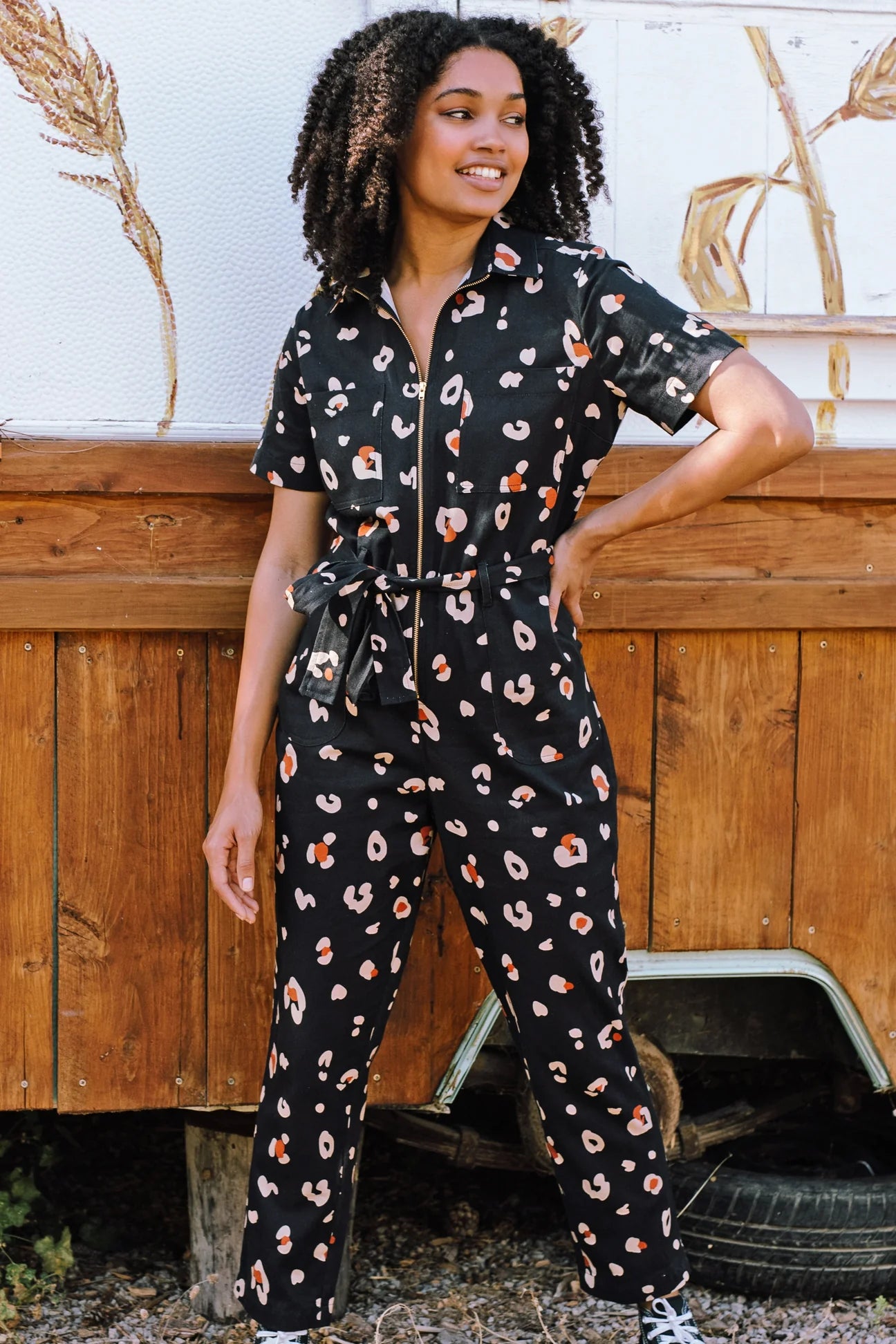 Sugarhill Billy Boiler Suit Black & Tan Leopard Print