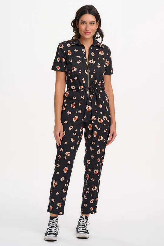 Sugarhill Billy Boiler Suit Black & Tan Leopard Print