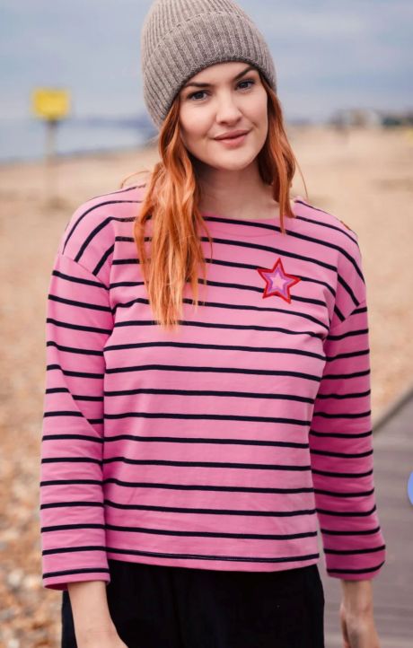Sugarhill Celine Breton Top Pink & Black Stripe.