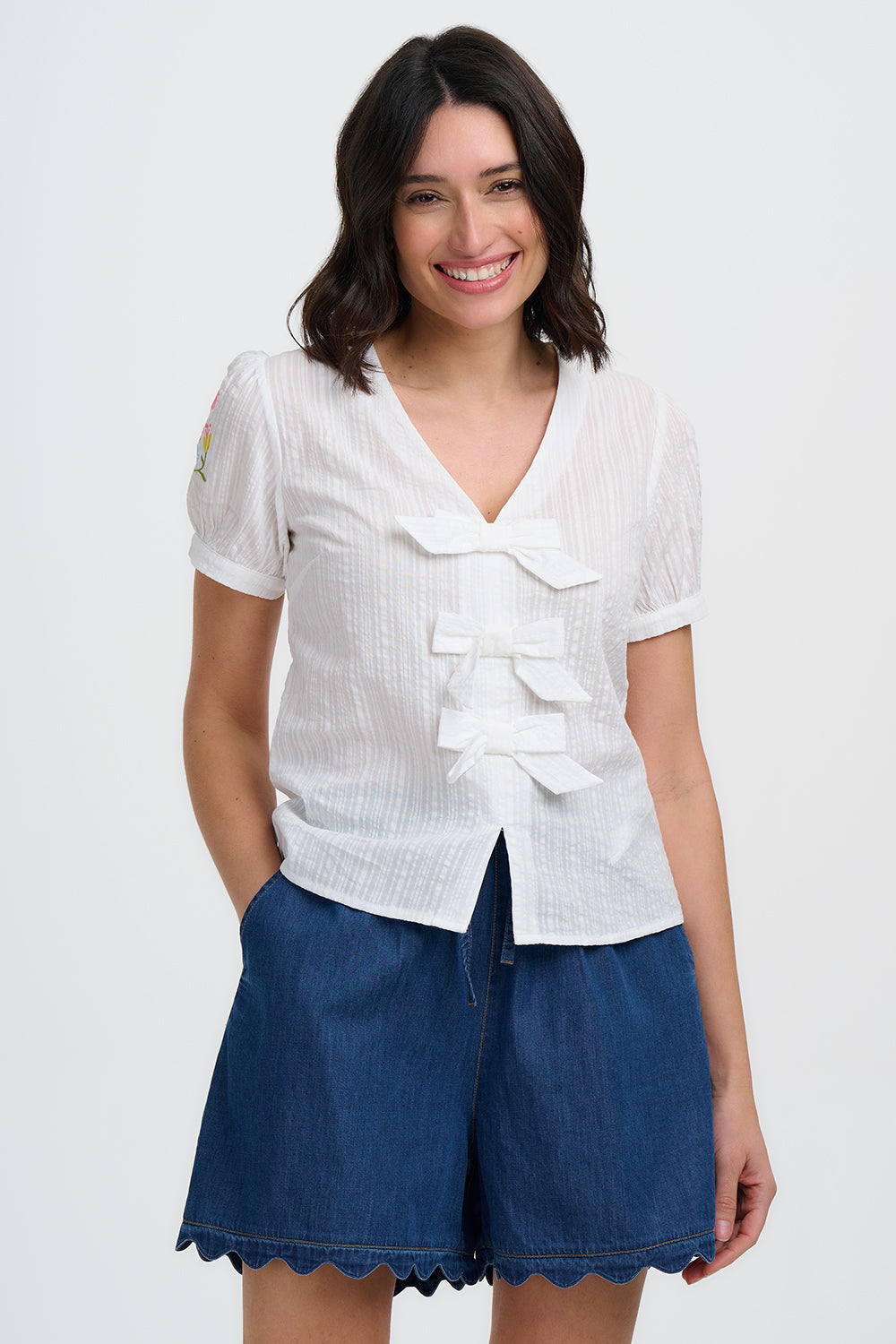 Sugarhill Adaline Bow Top Off White Folk Floral.