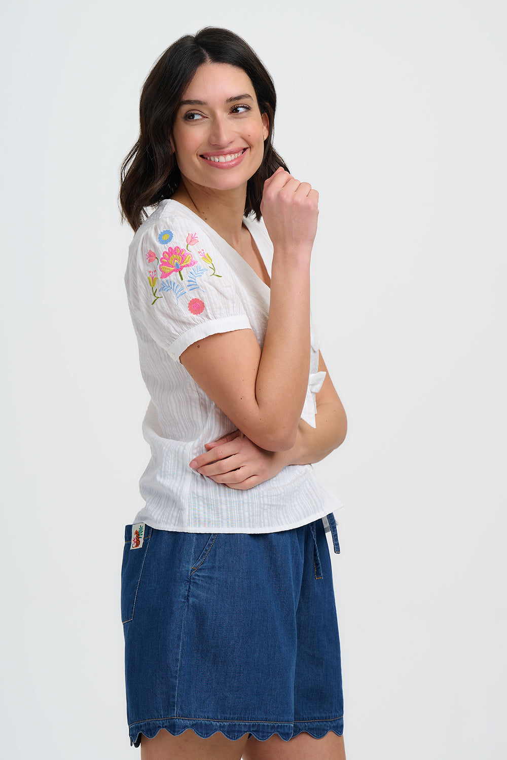 Sugarhill Adaline Bow Top Off White Folk Floral.