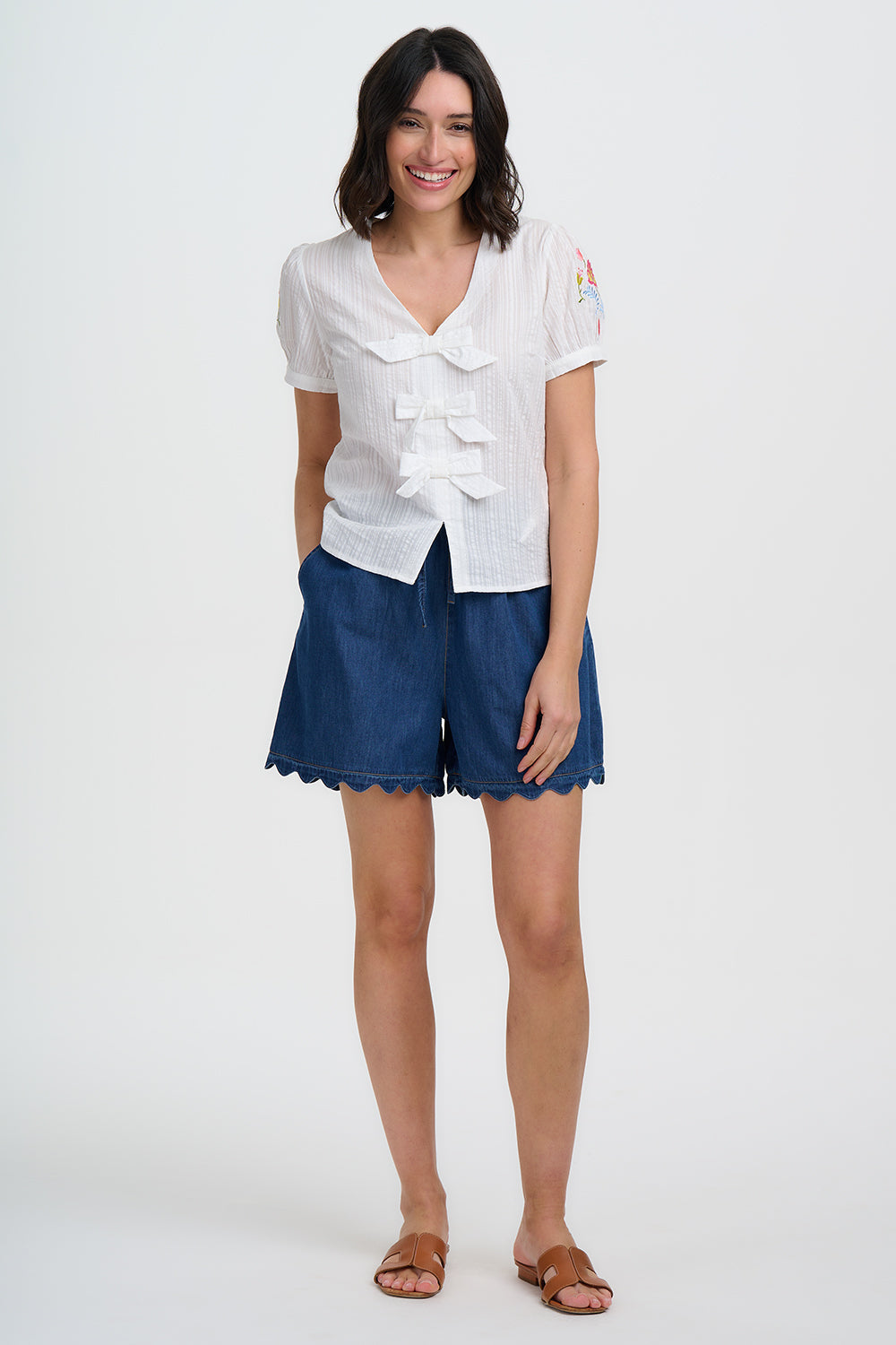 Sugarhill Adaline Bow Top Off White Folk Floral.