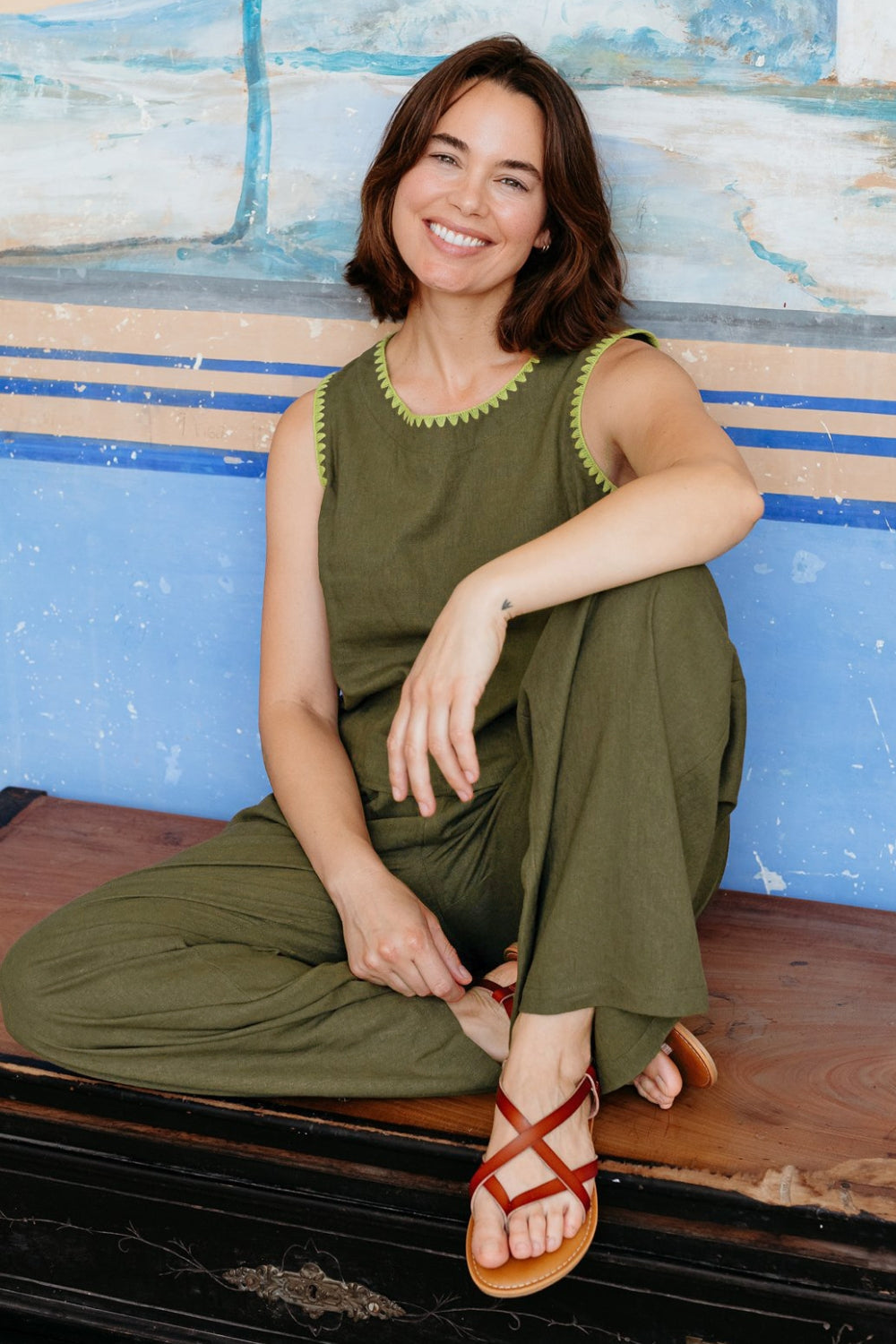 Sugarhill Senna Top Olive Decorative Stitch