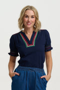 Sugarhill Luella Jersey Top Navy Zig Zags.
