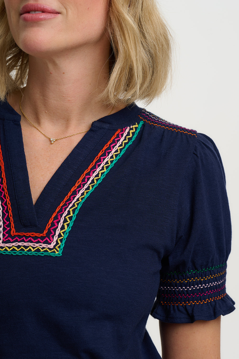 Sugarhill Luella Jersey Top Navy Zig Zags.