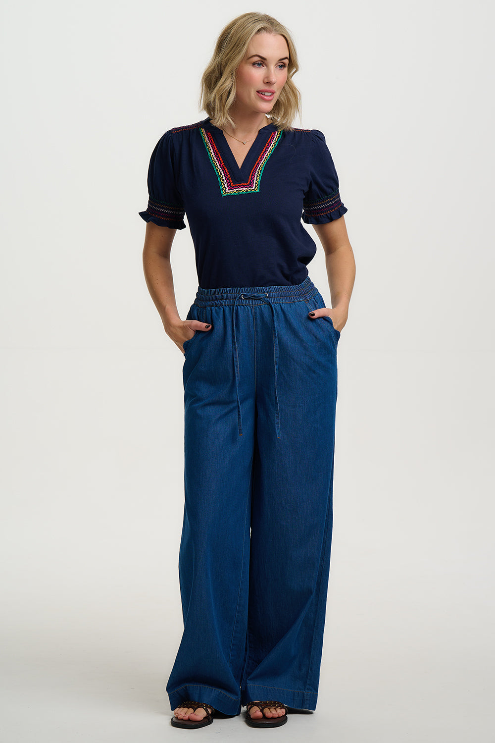 Sugarhill Luella Jersey Top Navy Zig Zags.