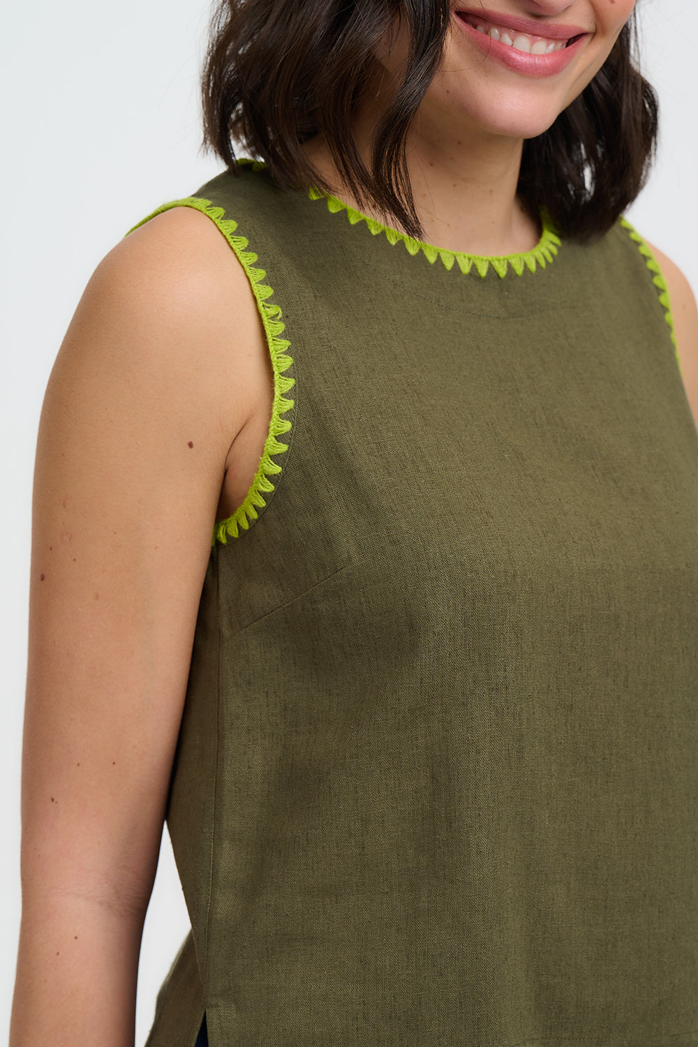 Sugarhill Senna Top Olive Decorative Stitch