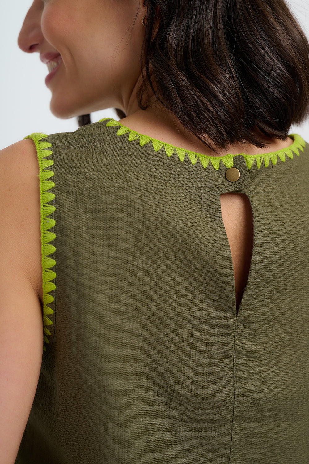 Sugarhill Senna Top Olive Decorative Stitch