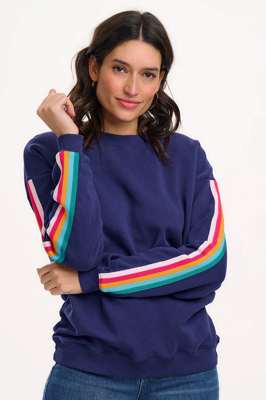 Sugarhill Noah Sweatshirt Navy, Rainbow Trim