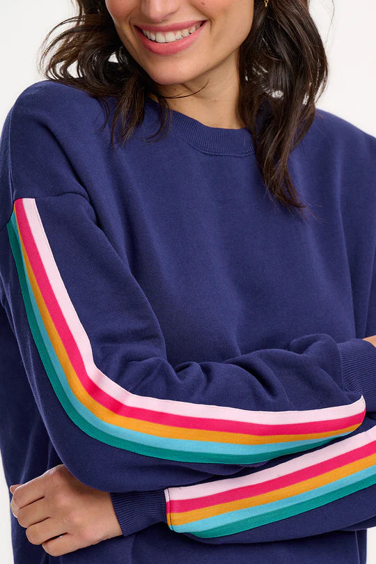 Sugarhill Noah Sweatshirt Navy, Rainbow Trim