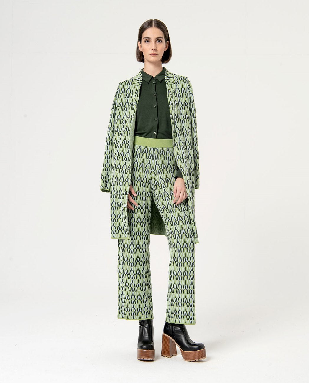 Surkana Knit Trousers with Wide Waist Band Green Mix
