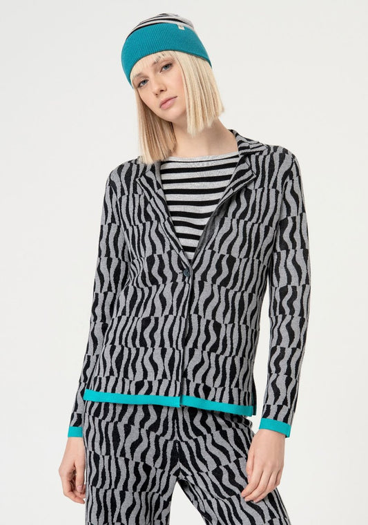 Surkana Knit Blazer with button close - Grey Mix