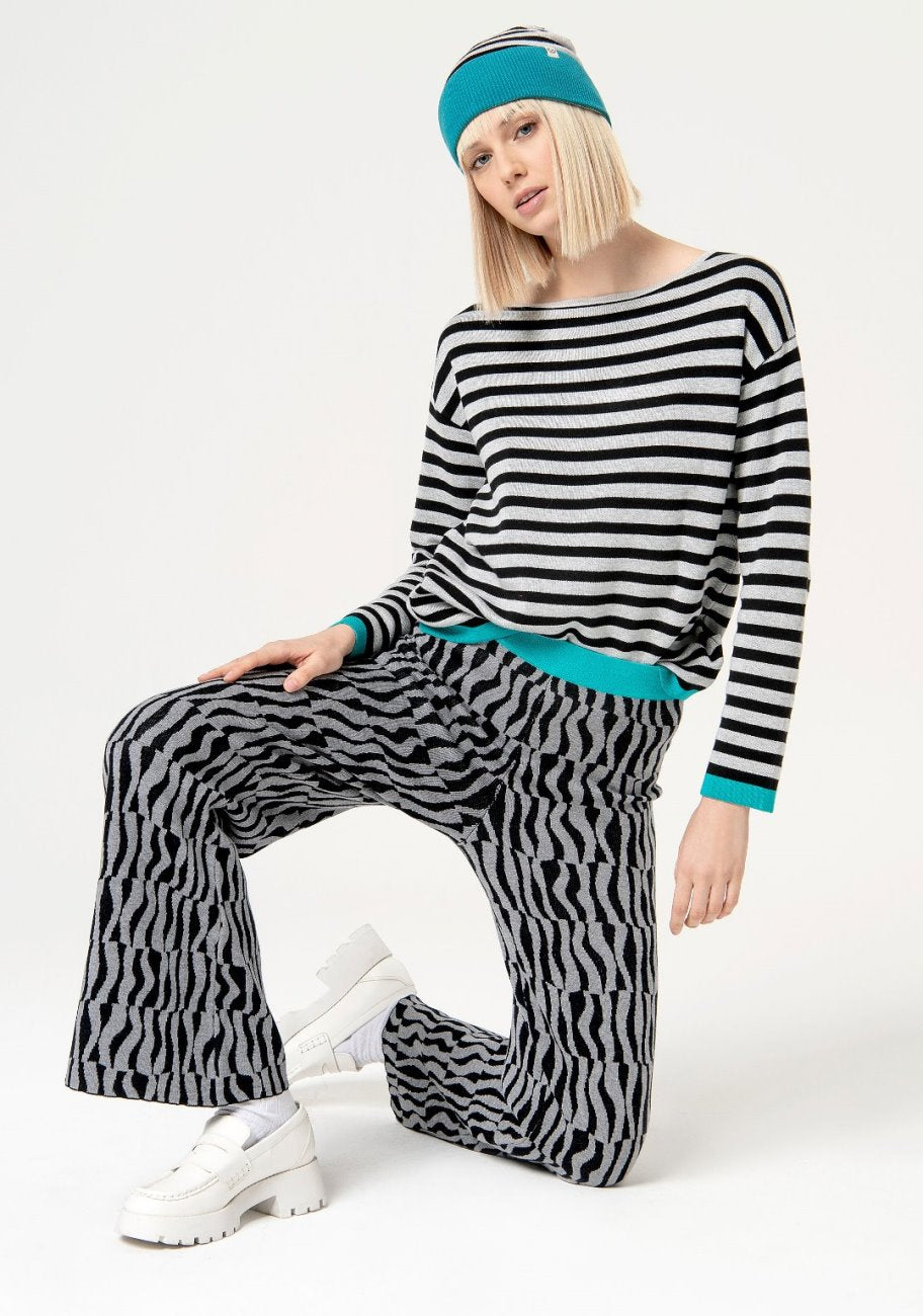 Surkana Knit Trousers with Wide Waist Band - Grey Mix