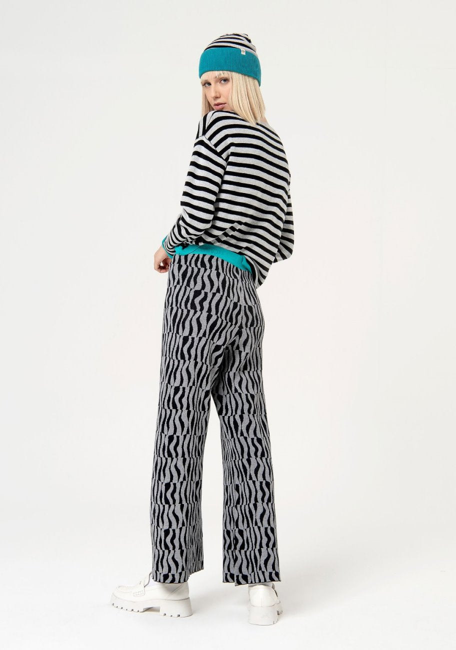 Surkana Knit Trousers with Wide Waist Band - Grey Mix